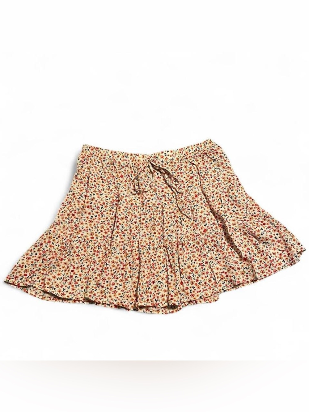 Polly & Esther Cream Floral Circle Skirt with Red & Green Accents